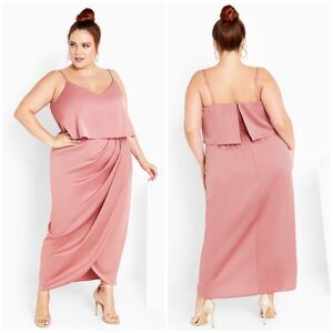 City Chic Blush Pink Barbiecore Formal Satin Baby Frill Dress Size 20